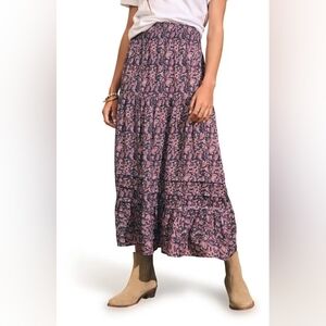 Faherty Ivy Floral Tiered Maxi Skirt In Fiona Block Print